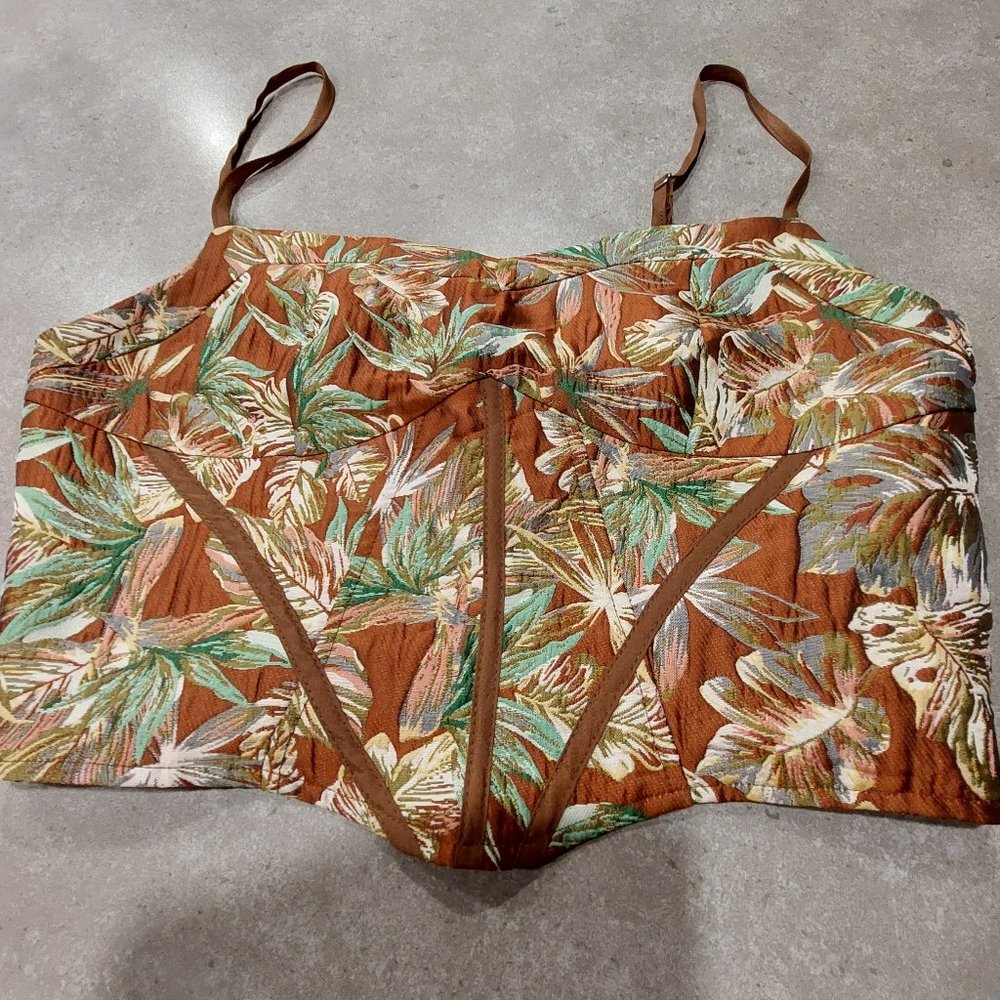 CIDER Women's Floral Spaghetti Straps Corset/Bustier- Brown/Bronze/Green Medium